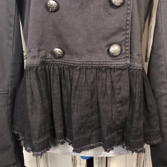 Free People Double Breasted Gray Denim Peplum Skirt Military Jacket Size Small P - Picture 5 of 13
